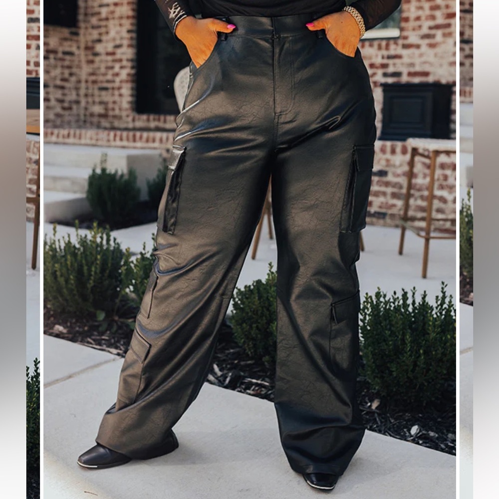 NWT Faux Leather Cargo Pants